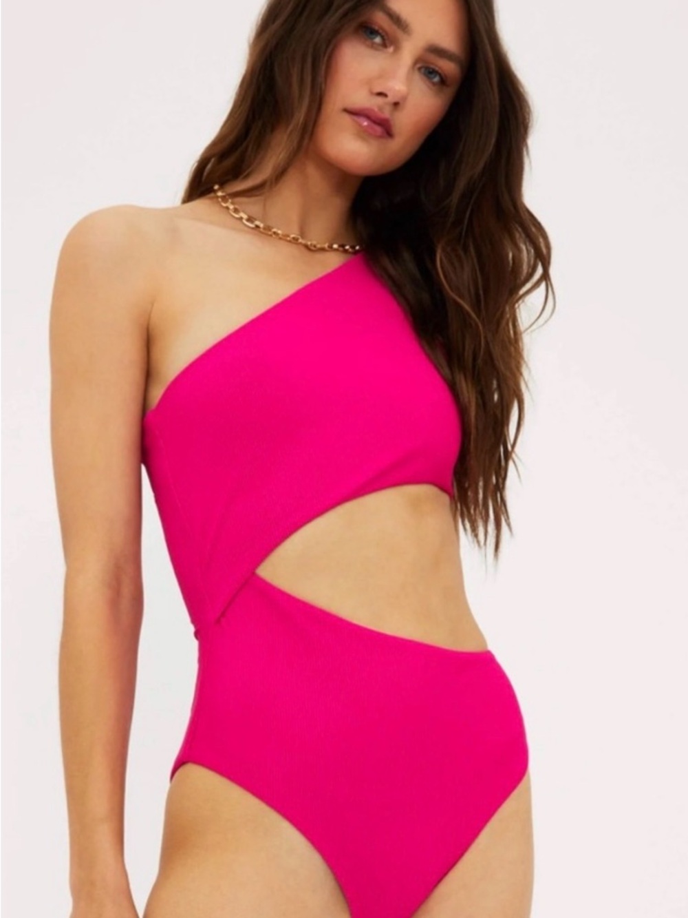 Beach Riot Hot Pink One-Shoulder Cutout One-Piece Swimsuit
